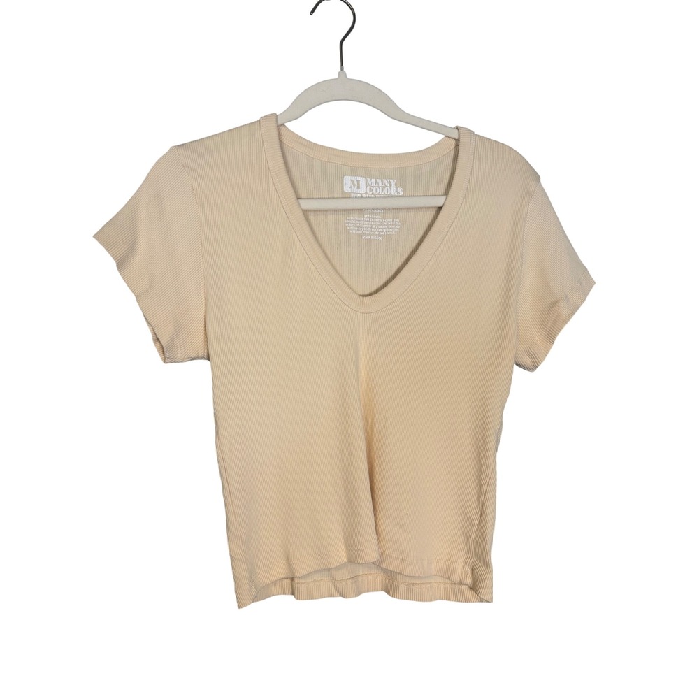 Big Bud Press Many Colors Crop V-Neck Tee Butter Yellow Organic Cotton Medium